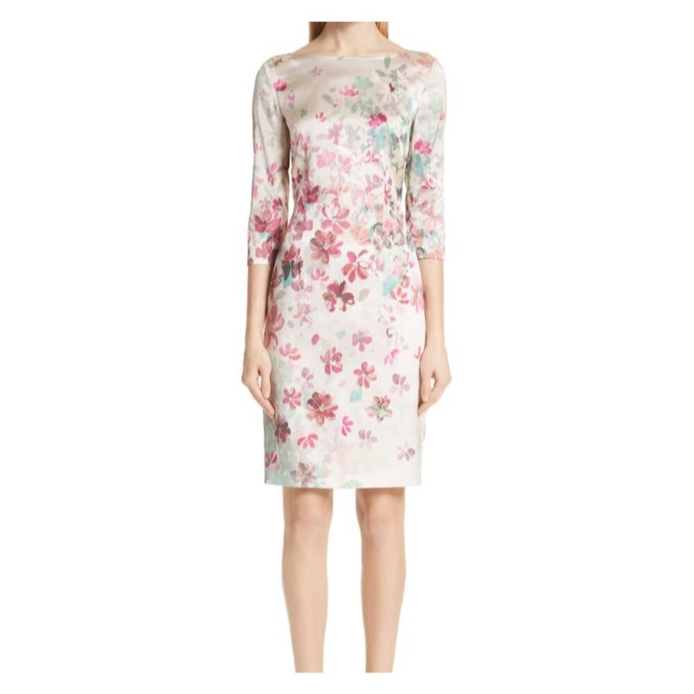 St John Brush Stroke Floral Sheath Dress $ Cottagecore Romantic Ethereal